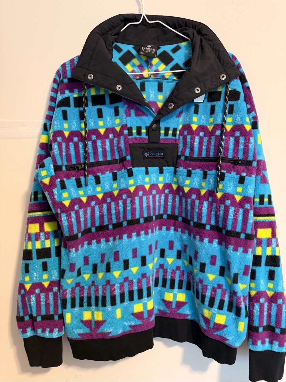 Columbia Turquoise, Purple & Black Patterned Fleece Pullover